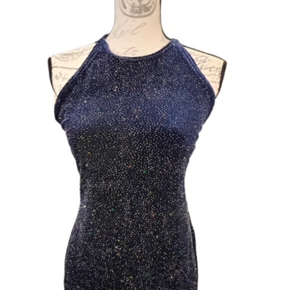 Jump Apparel by Wendye Chaitin Velvet Gown Dress Size 7/8 Blue Multi Glitter USA - Picture 6 of 12